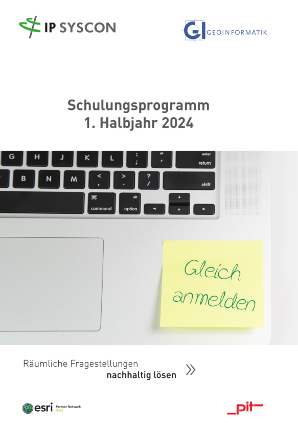 Für das 1. Halbjahr 2024 bieten wir mit der IP SYSCON GmbH Schulungen zu folgenden Themen: ArcGIS 10.x & Pro ArcGIS Online Energie & Klima pit-Kommunal Python